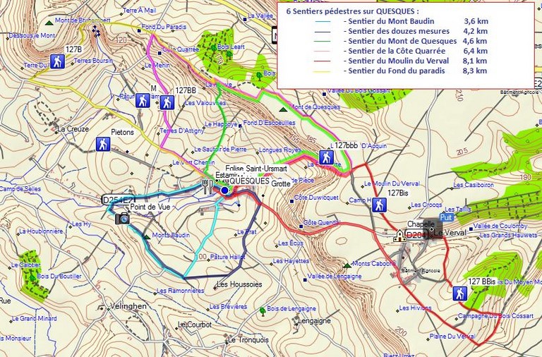 Plan général des différents chemins de randonnée de Quesques